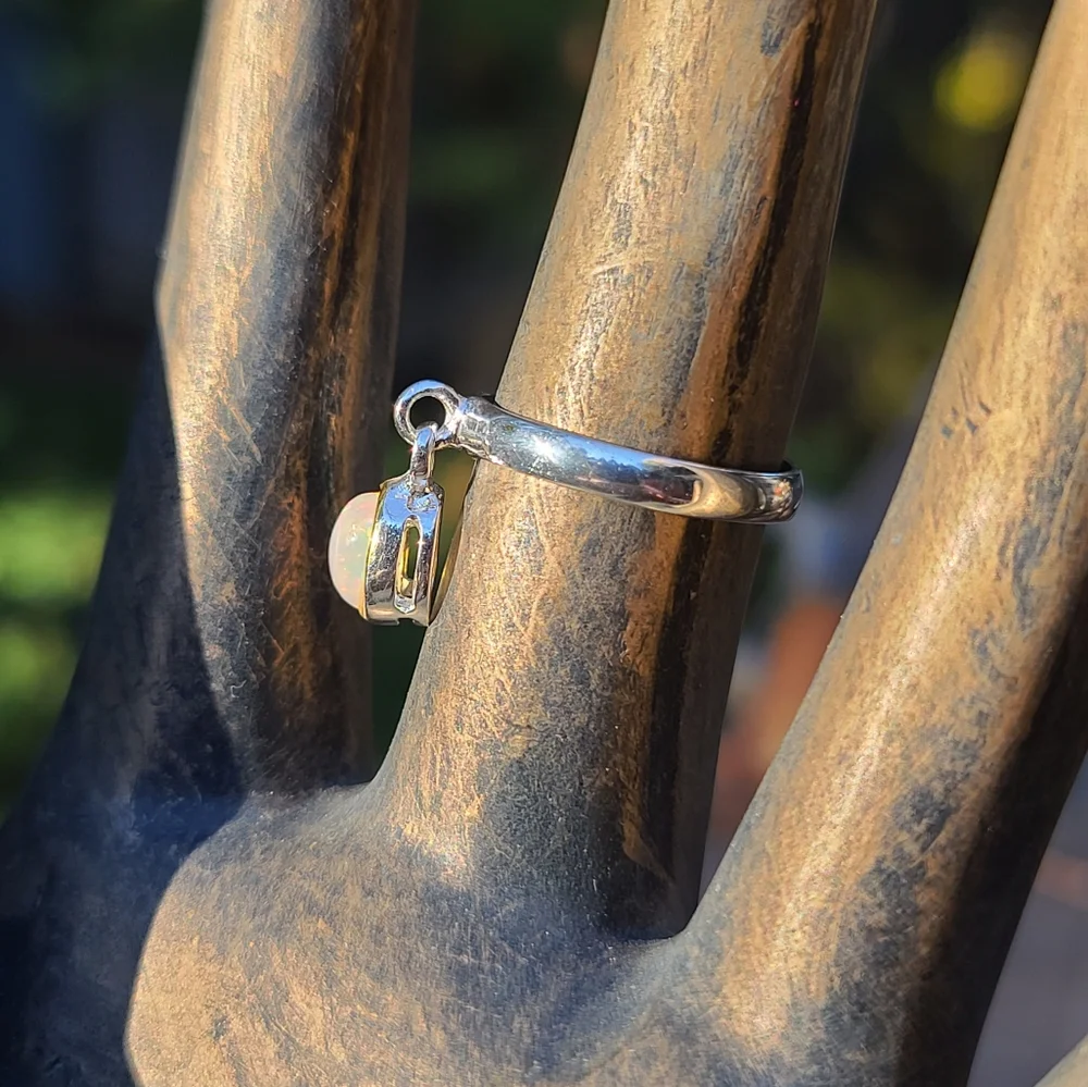 Fire 🔥 Opal sterling & gold charm ring sz8 - Picture 10 of 10